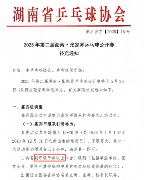 专业配资 张家界乒乓球公开赛设干部职级门槛引关注，回应：仅限嘉宾组